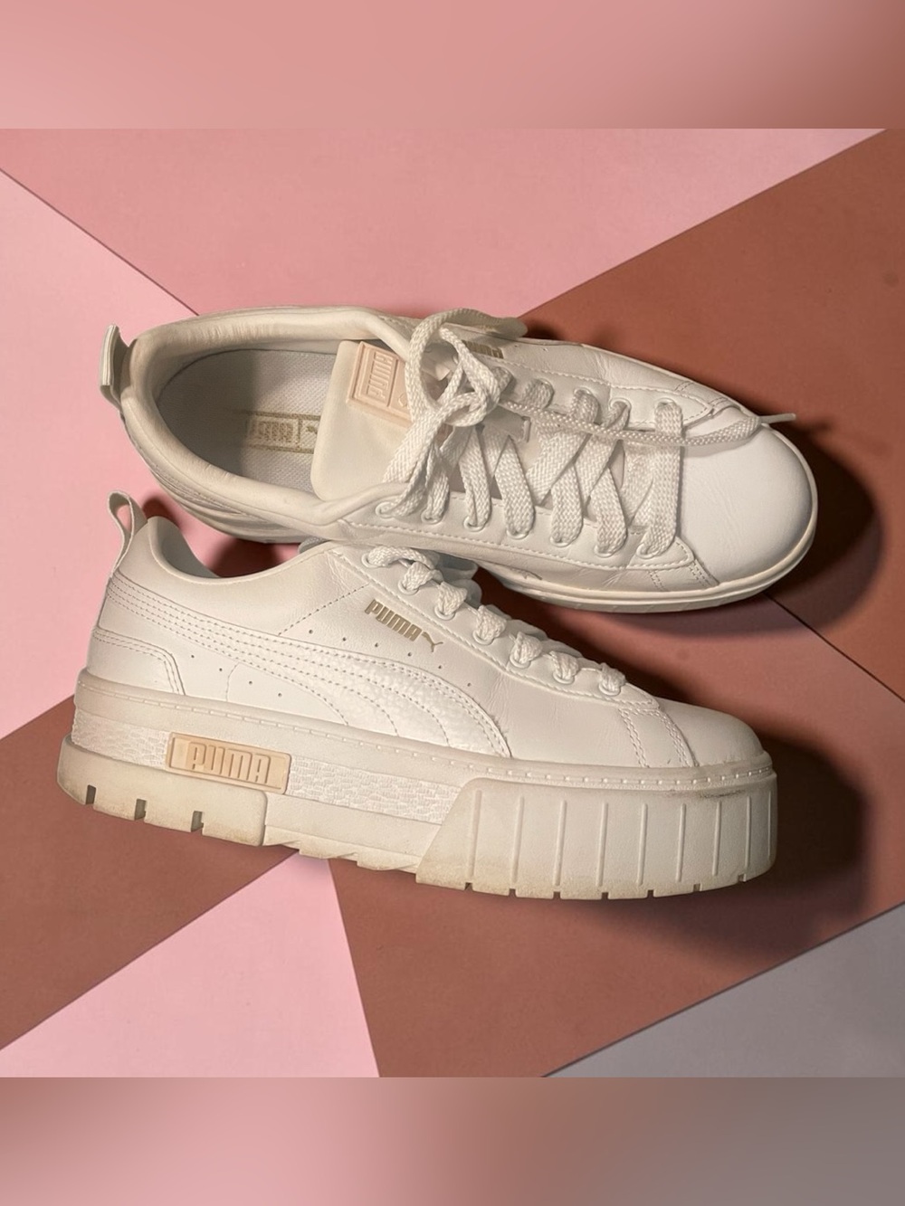 PUMA Mayze Classic Women’s White Leather Platform Sneakers Size 8.5